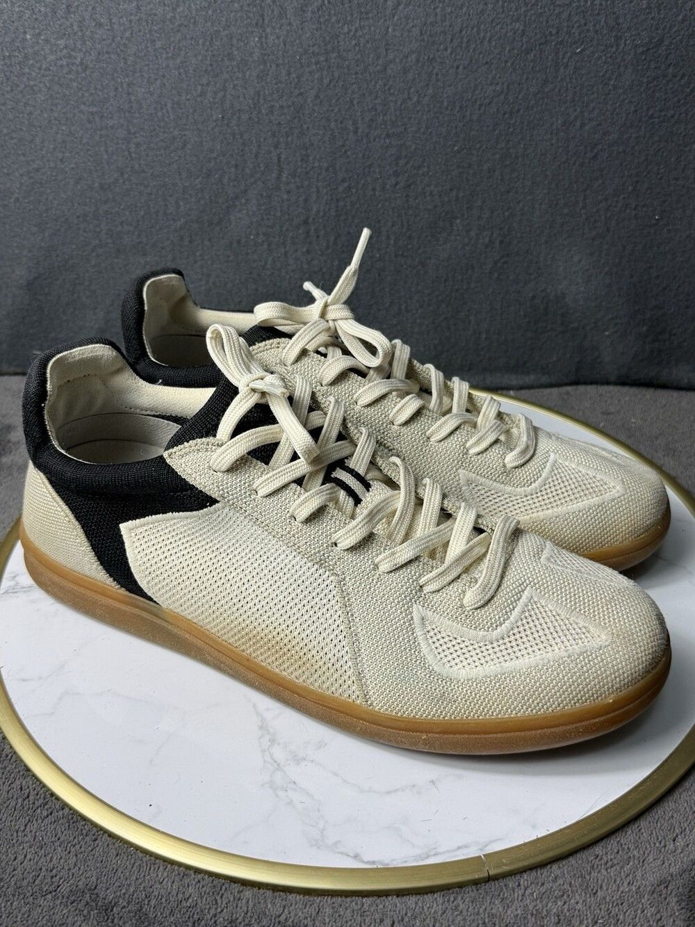 Rothys The RS01 Sneaker Mens Size 10 Coastal Cream Blk Casual Low Top Shoe Knit
